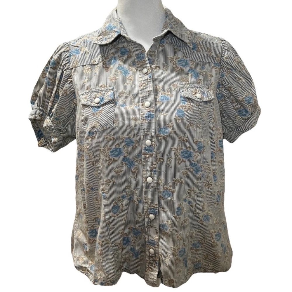 Walls Authentic Ranchwear Button Up Shirt Striped Floral Western Embellished